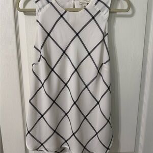 White and Black Checkered Sleeveless Blouse Top